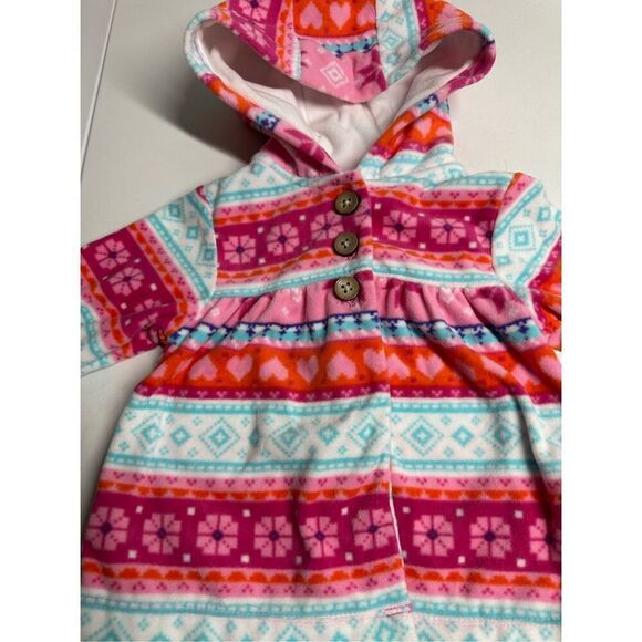 NWT Carter's 6M Baby Girls' Printed Fleece Cardigan Hooded Button Down - Picture 2 of 7